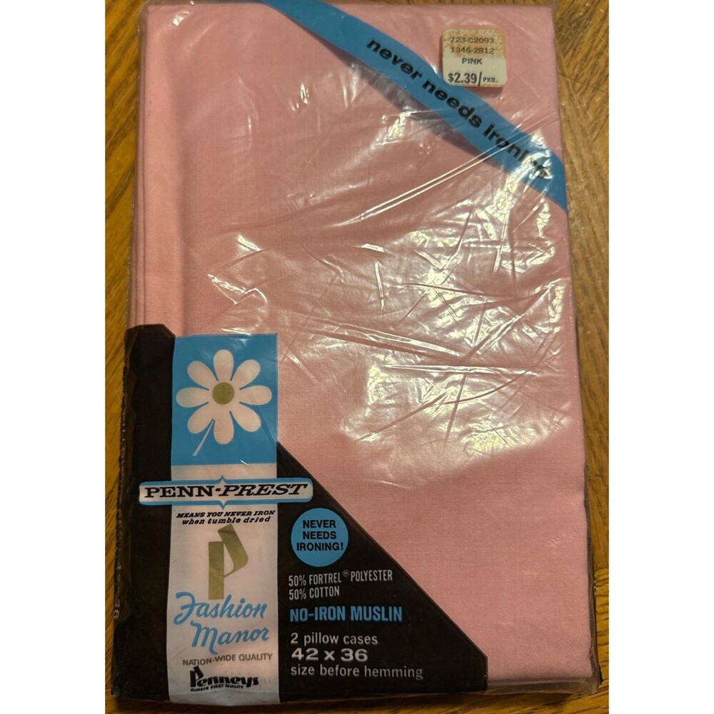 Vtg Sealed Penn-Prest Pink 2 Pillow Cases 42x36